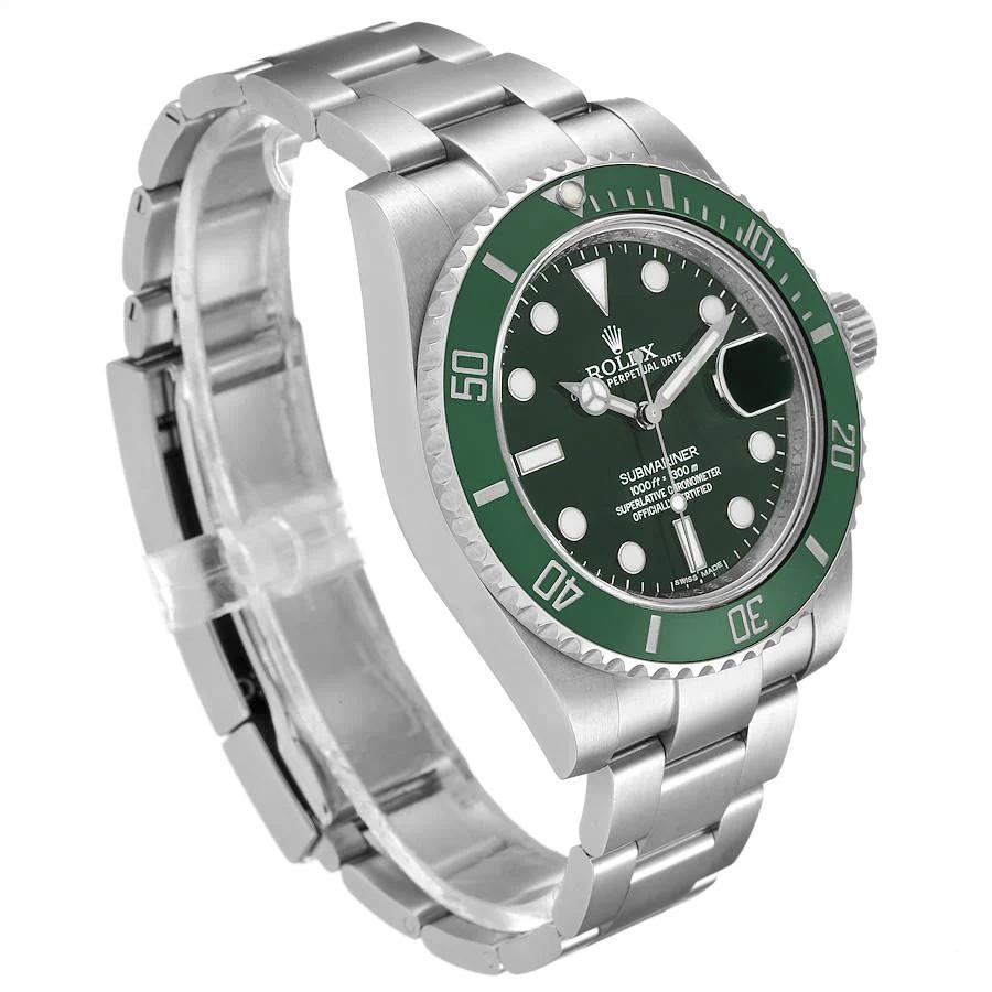2013 Men's Rolex 40mm Submariner "Hulk" Oyster Perpetual Date Stainless Steel Wristwatch w/ Green Dial & Green Bezel. (Pre-Owned 116610)