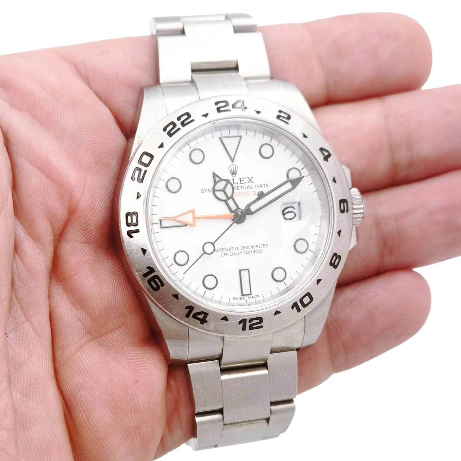 Men's Rolex 42mm Explorer II Stainless Steel Watch with Oyster Band and White Dial. (Pre-Owned)