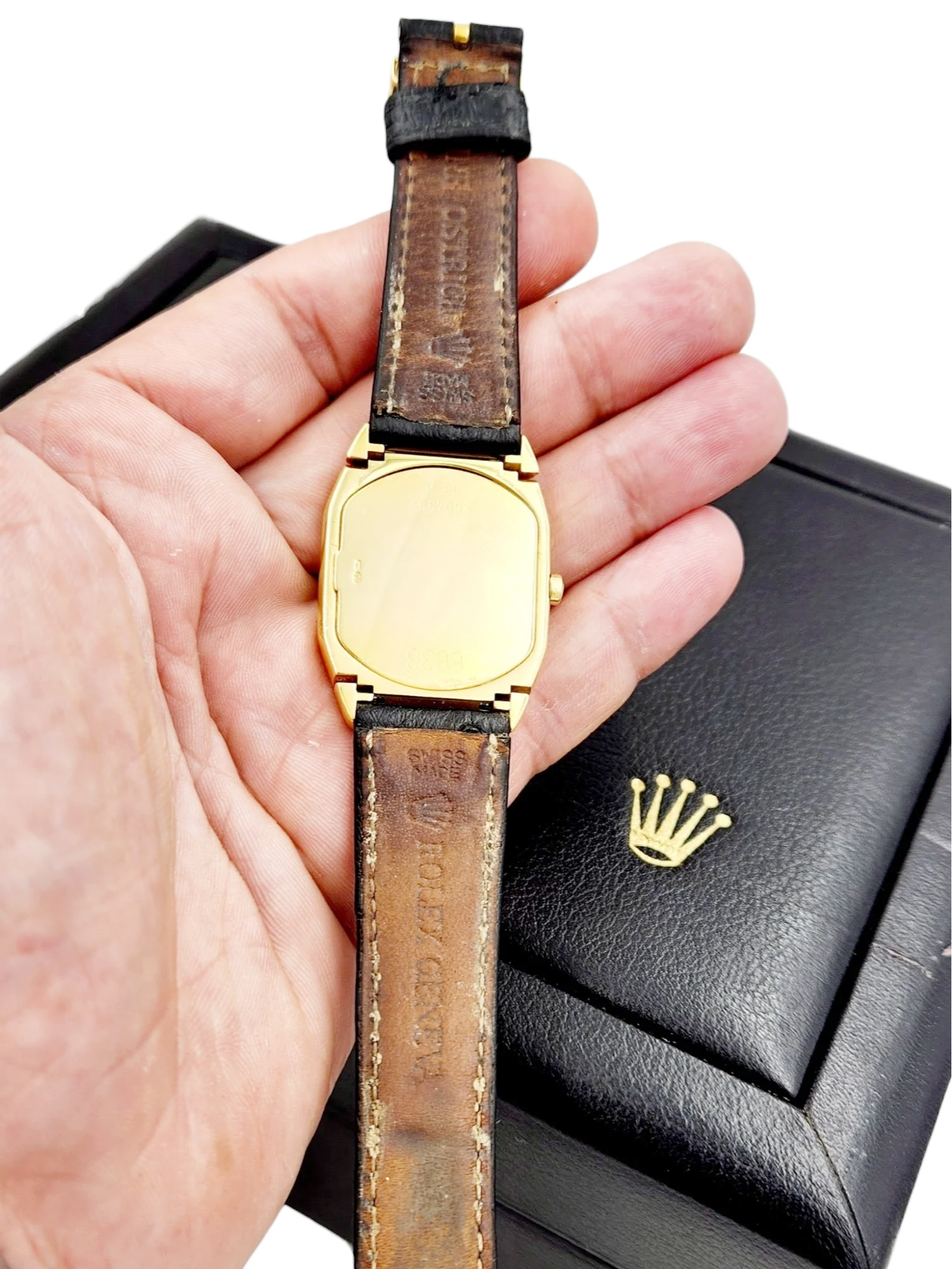 Men's Rolex Cellini Vintage 18K Yellow Gold Wristwatch w/ Black Dial & Black Leather Strap. (Pre-Owned 6633)