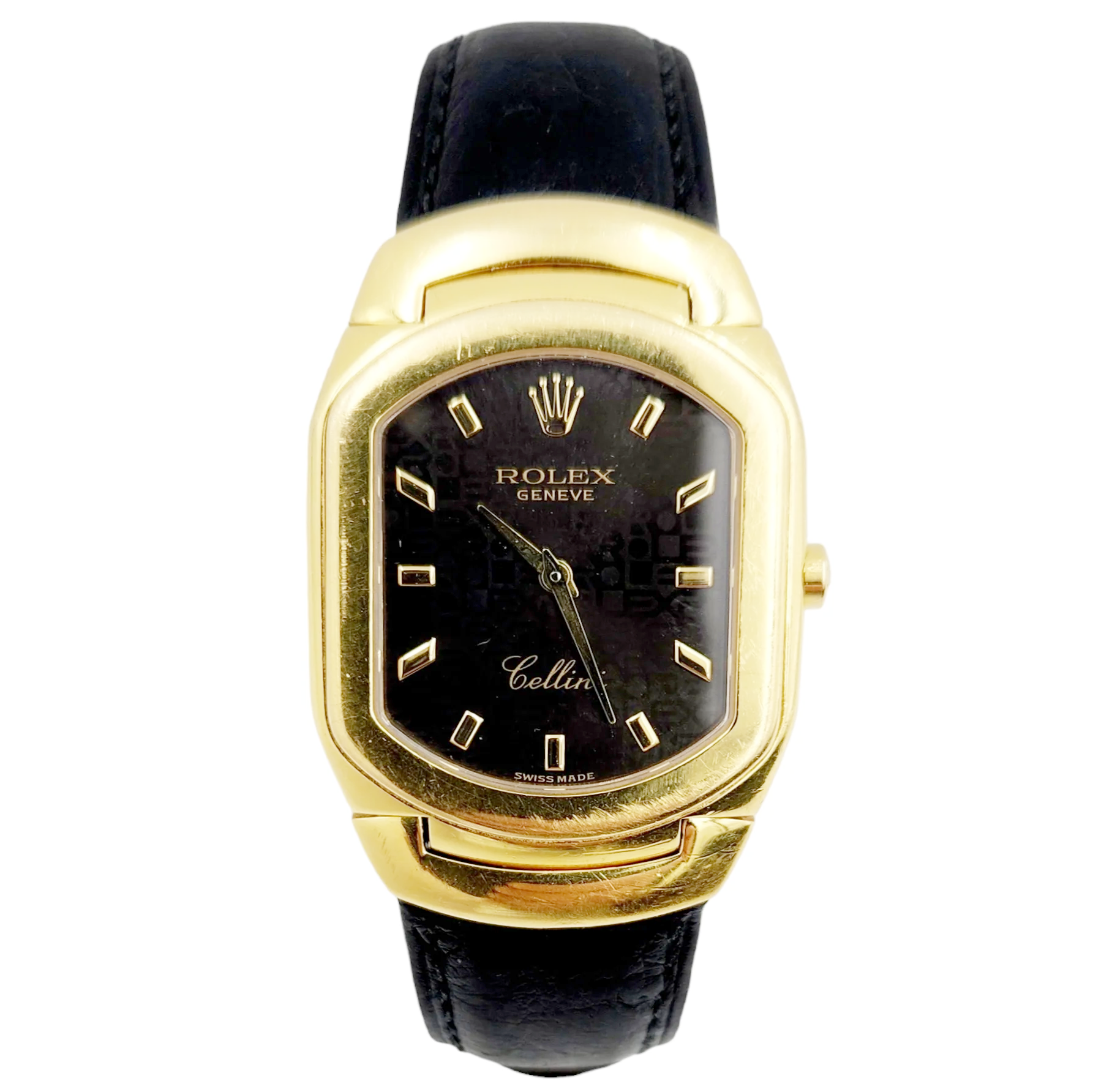 Men's Rolex Cellini Vintage 18K Yellow Gold Watch with Black Dial and Black Leather Strap. (Pre-Owned 6633)