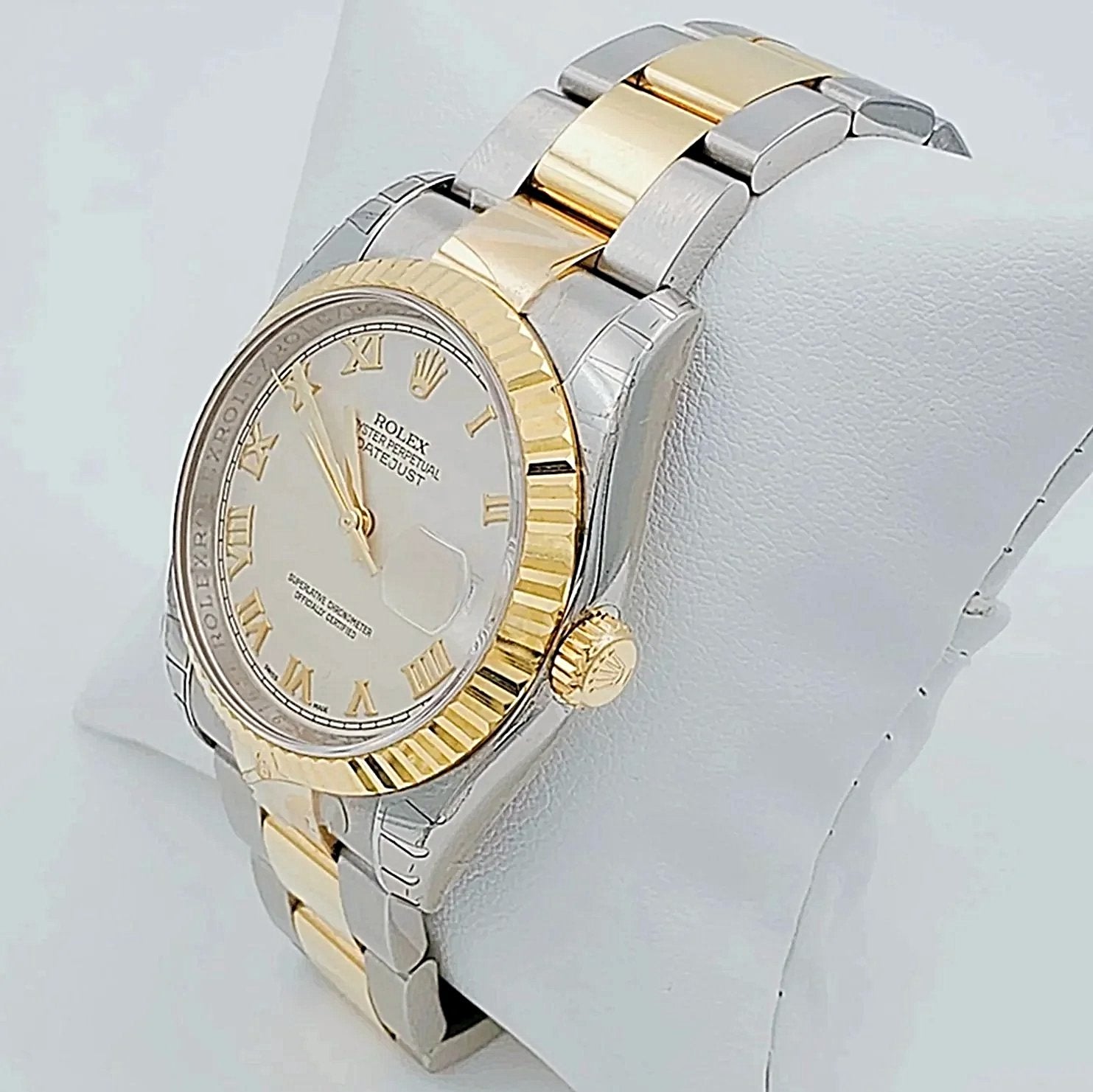 Men's Rolex DateJust 36mm Oyster Perpetual Two Tone 18k Gold / Stainless Steel Band Watch with Egg Shell Dial and Fluted Bezel. (NEW)