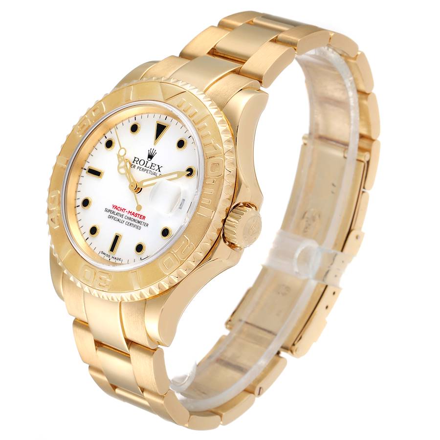 Men's Rolex Yacht Master 40mm Oyster Perpetual 18K Solid Yellow Gold Wristwatch w/ White Dial. (Pre-Owned 16628)