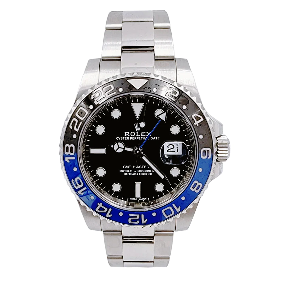 Men's Rolex 40mm GMT Master II "Batman" Stainless Steel Watch with Black Dial / Black and Blue Bezel. (Pre-Owned 116710)