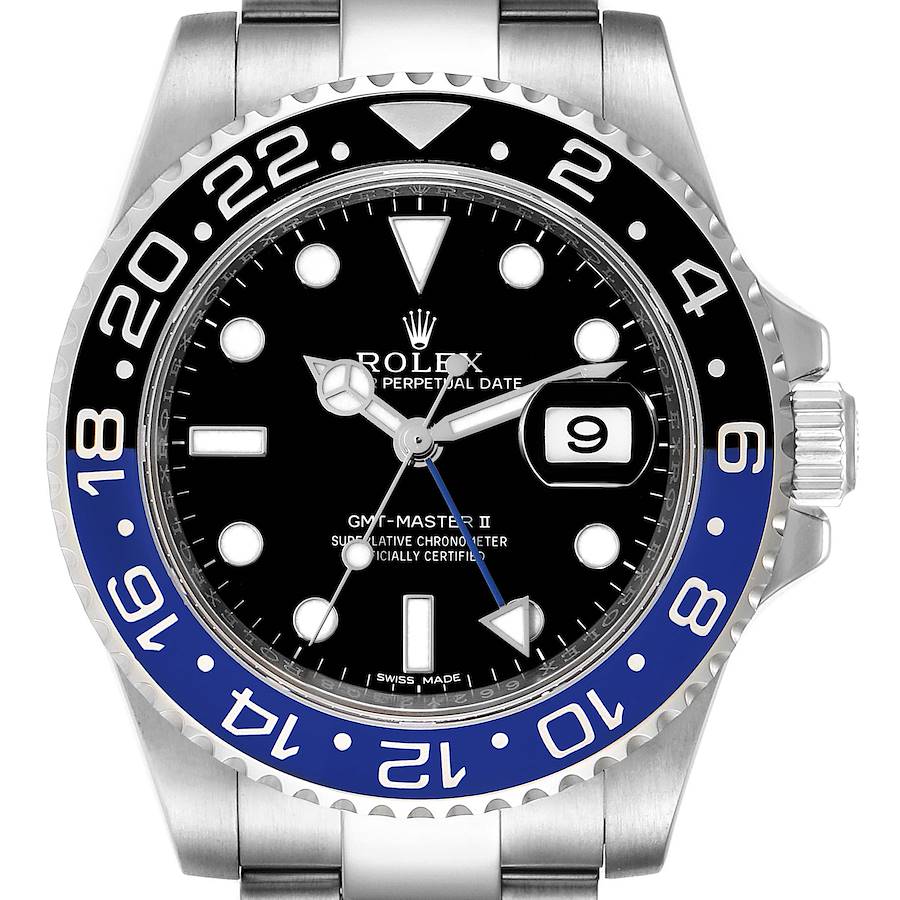 Men's Rolex 40mm GMT Master II "Batman" Stainless Steel Watch with Black Dial / Black and Blue Bezel. (Pre-Owned 116710)