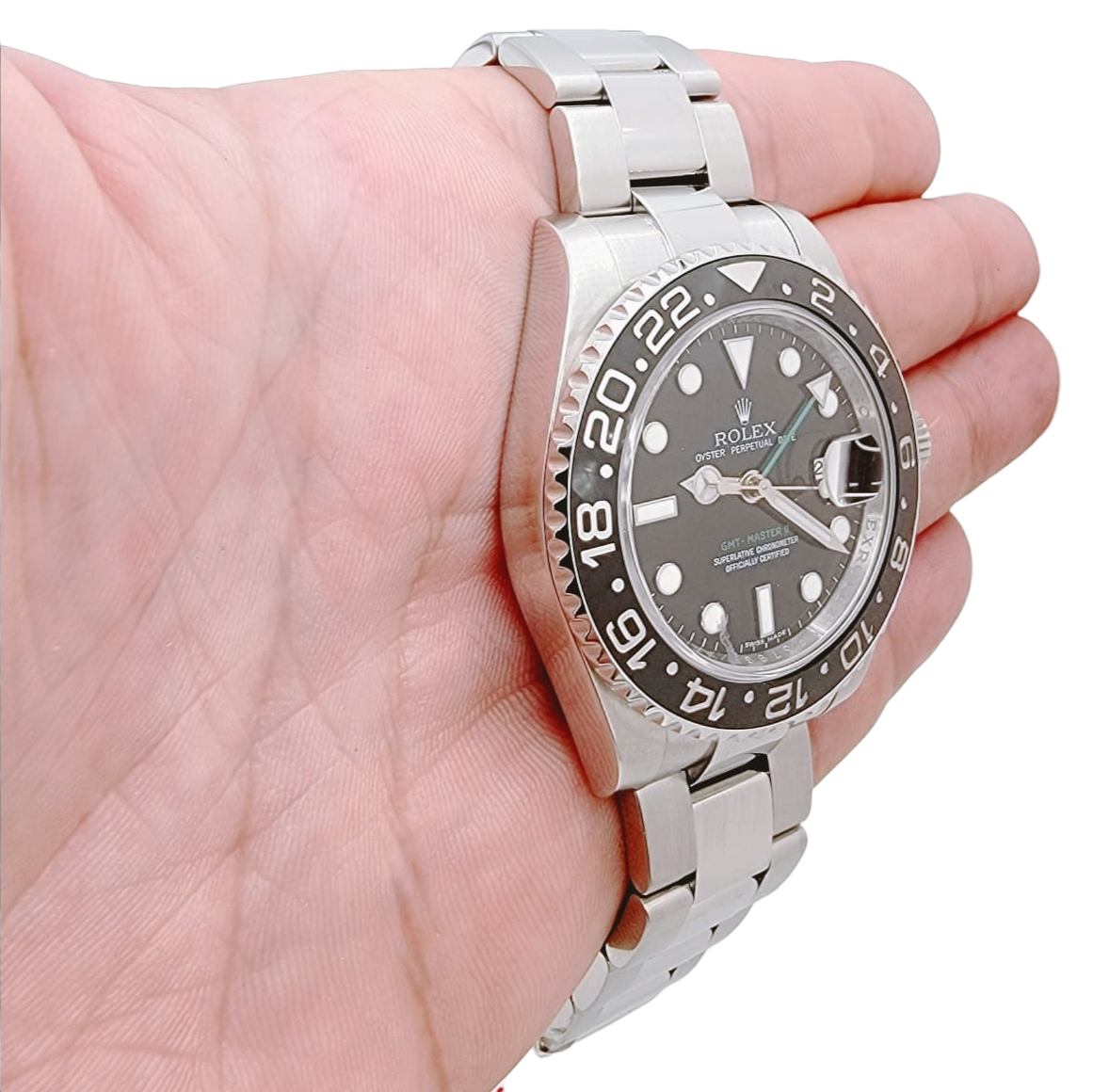 Men's Rolex 40mm GMT Master II Stainless Steel Watch with Black Dial and Black Bezel. (Pre-Owned 116710)
