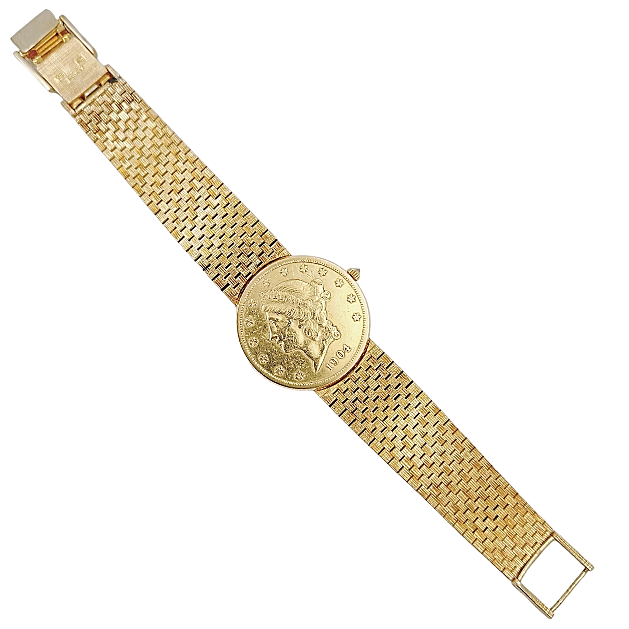 Corum 35mm American Twenty Dollars Double Eagle 22K Yellow Gold Coin Watch with 18K Yellow Gold Band and Bezel. (Pre-Owned 1904)