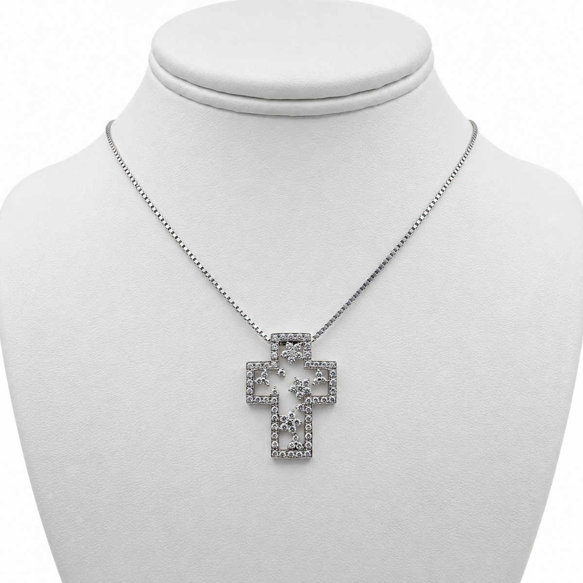 Platinum Cross Pendant with Diamonds and 16" Necklace.