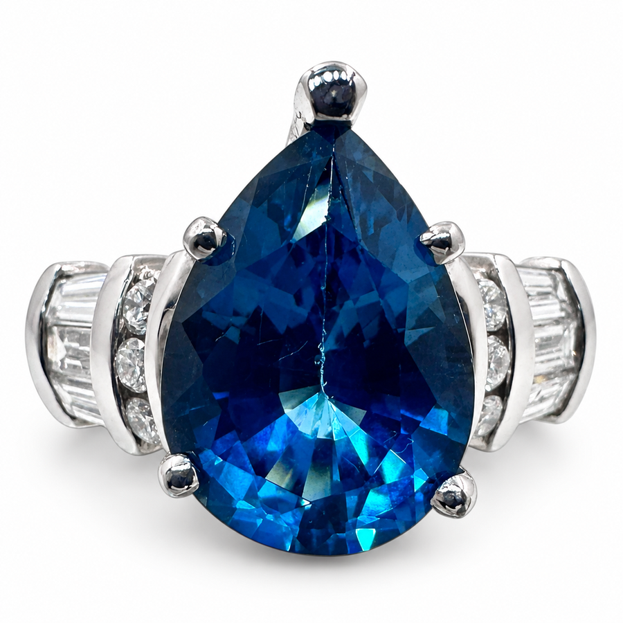 Platinum Ring with 5.97Ct. Topaz and Diamonds 1.00 Ct. (Size 7.50)