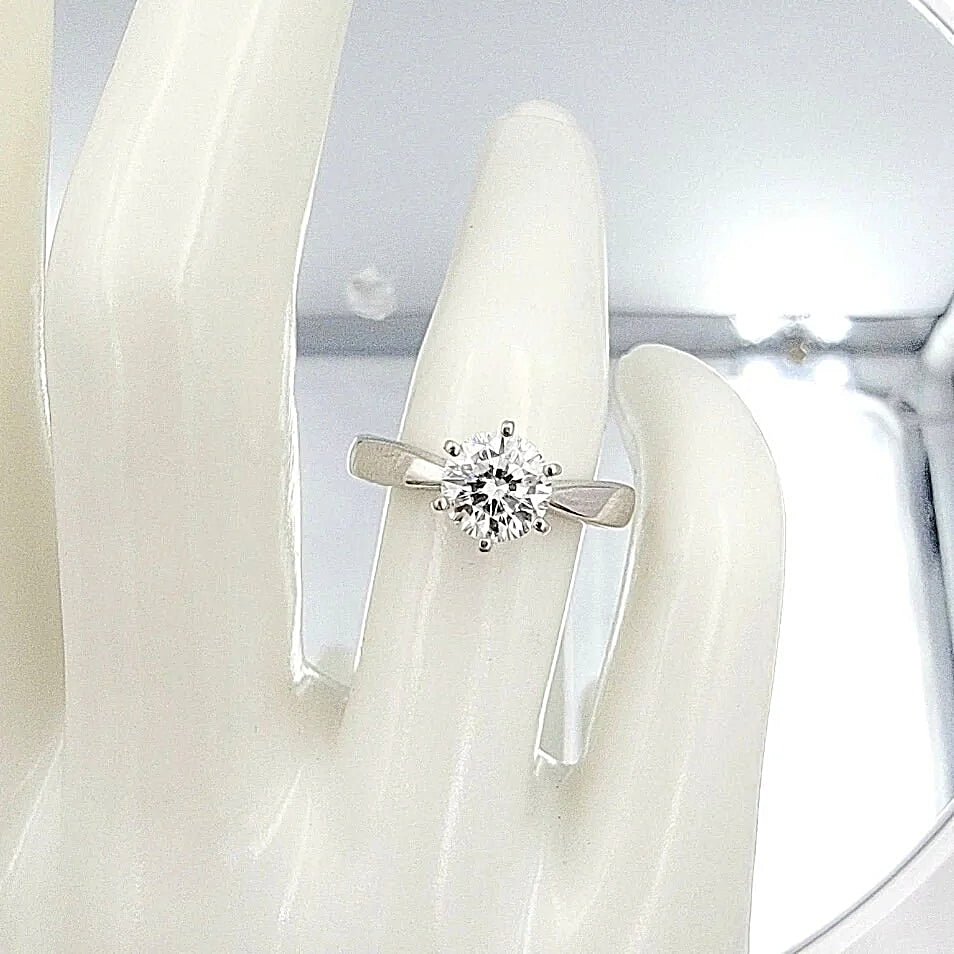 Platinum Solitaire Diamond Ring. Octagon Brilliant Cut Diamond.