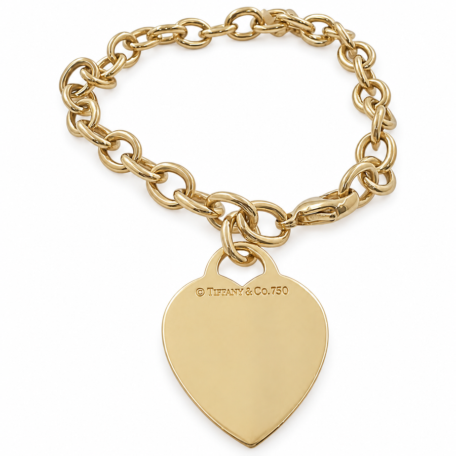 Tiffany & Co. 18K Yellow Gold 7.0" Heart Tag Charm Bracelet. (Pre-Owned)
