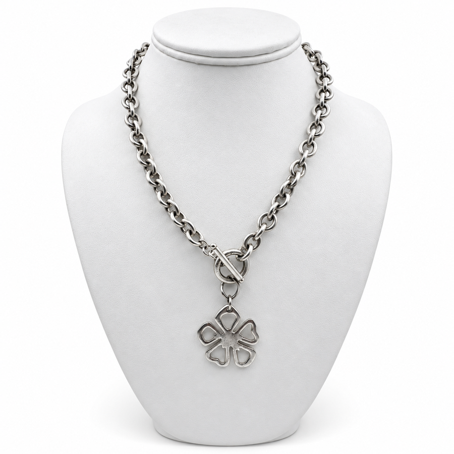 Tiffany & Co. Flower Charm Sterling Silver with Rolo Chain 16" Necklace. (Pre-Owned)