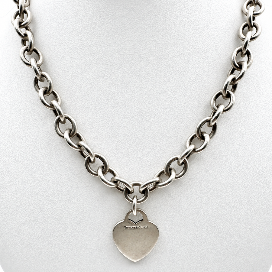 Tiffany & Co. Heart Tag Charm Sterling Silver with Rolo Chain 16" Necklace. (Pre-Owned)
