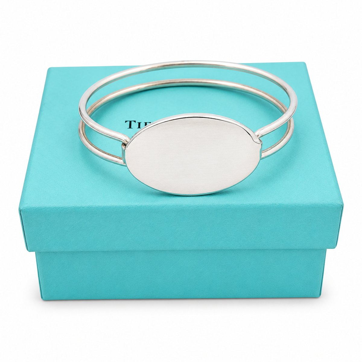 Tiffany & Co. Sterling Silver Oval Tag Double Wire Bangle 6.50" Bracelet. (Pre-Owned)