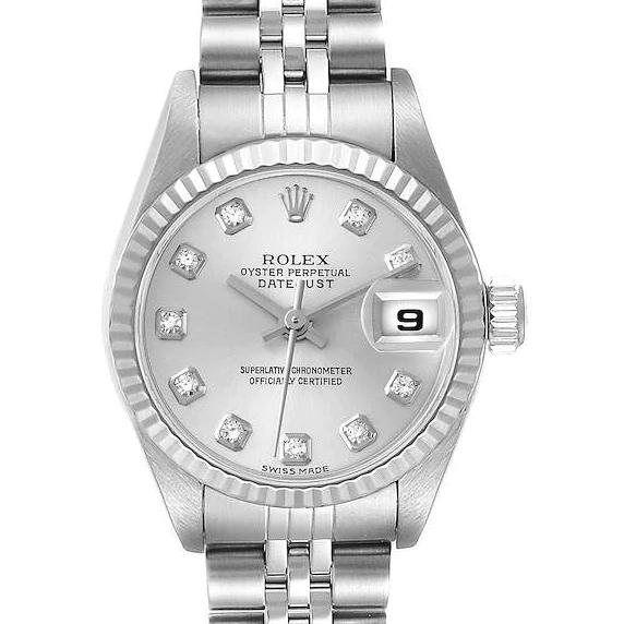 Unisex Midsize Rolex DateJust 31mm Stainless Steel Wristwatch w/ Silver Diamond Dial & Fluted Bezel. (Pre-Owned)