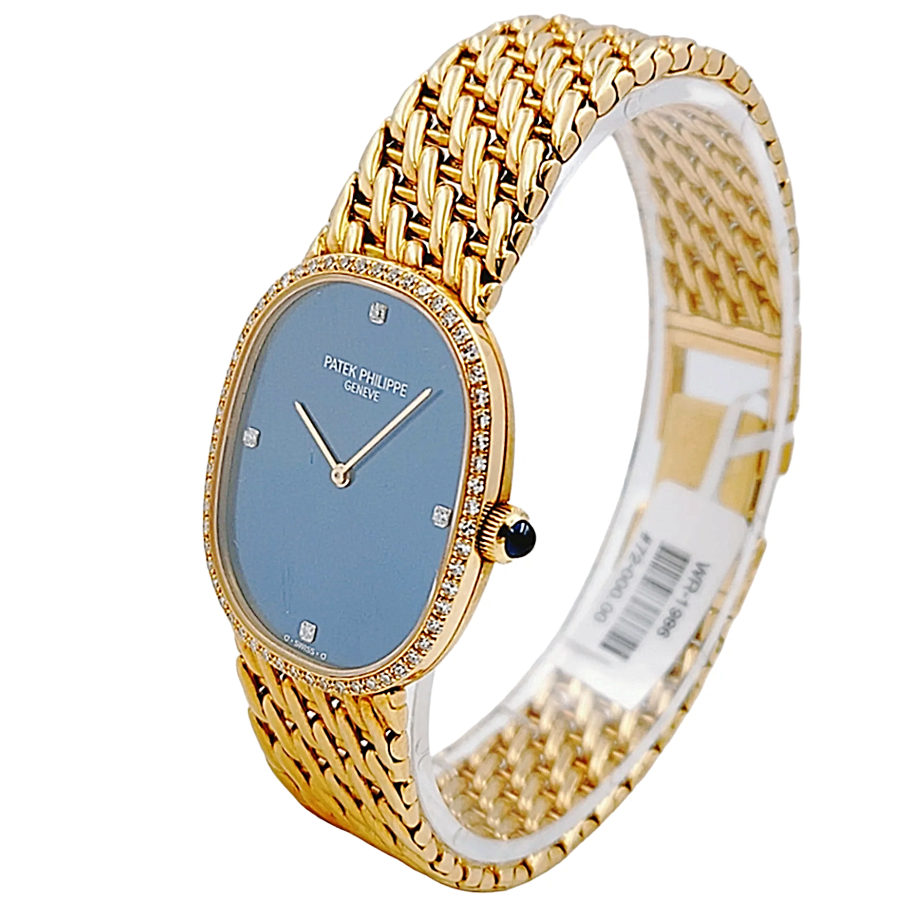 Unisex Patek Philippe Ellipse 18K Yellow Gold Watch with Blue Diamond Dial and Diamond Bezel. (Pre-Owned)