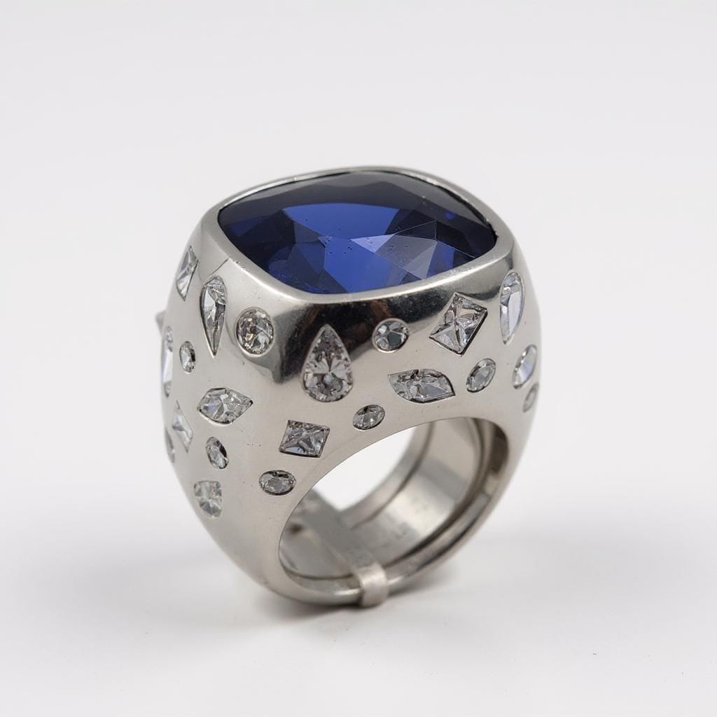 Chanel 18k White Gold Tanzanite and Diamond Ring.