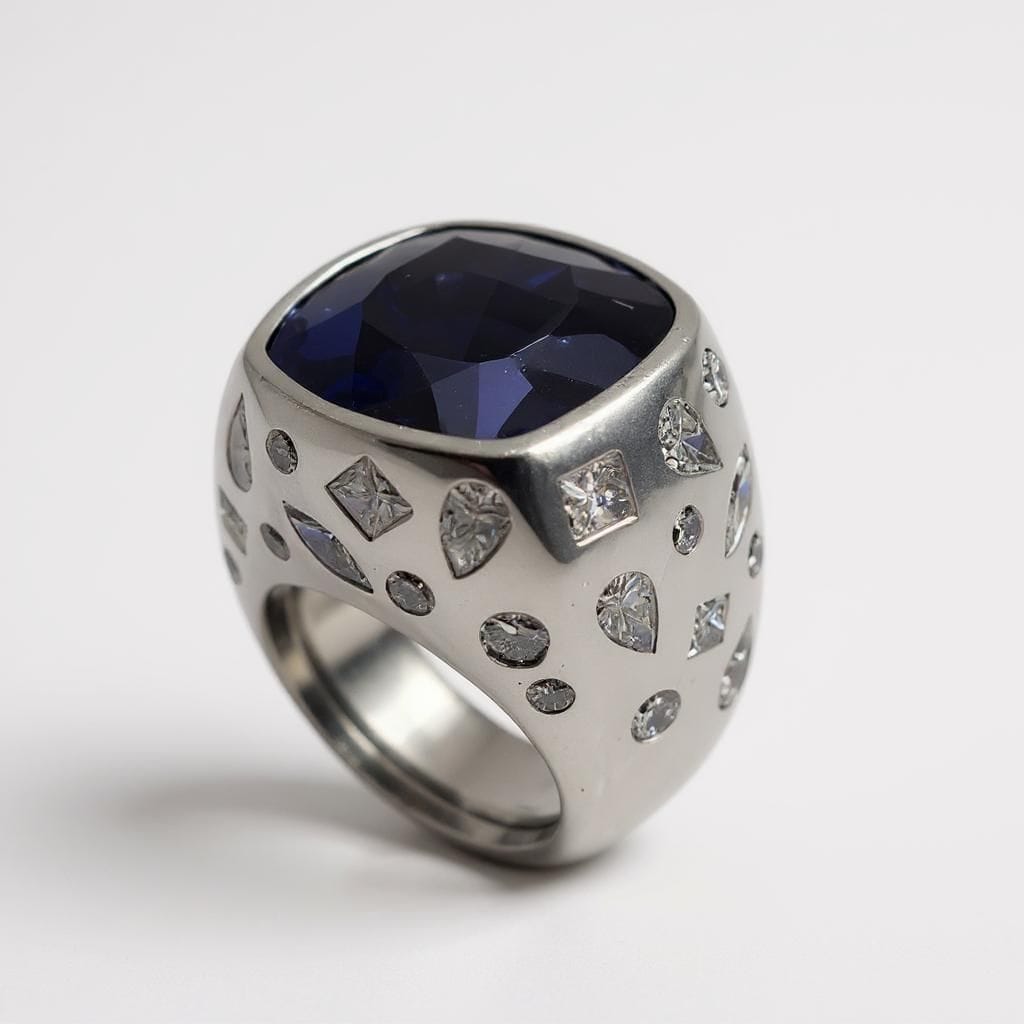Channel 18k White Gold Tanzanite and Diamond Ring.