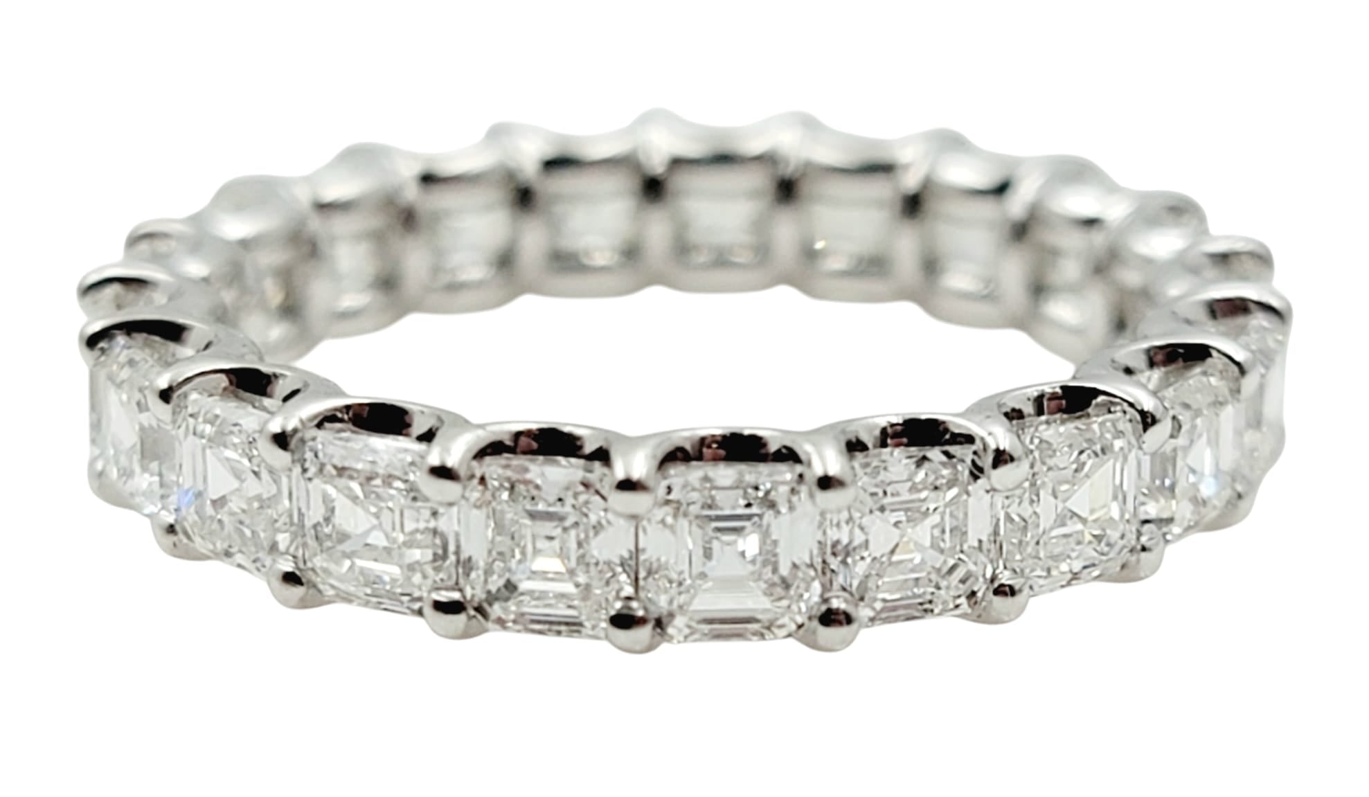 3.27ct-18k White Gold Asher Cut shared prong Wedding Band Eternity Ring Size 6