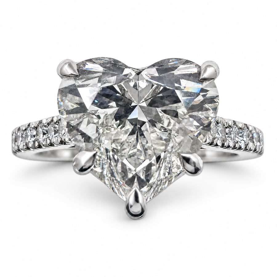 14k White Gold Ring with 3.05Ct. Lab Grown Heart Shaped Diamond With Side Diamonds 0.20 Ct. (Size 6.50)