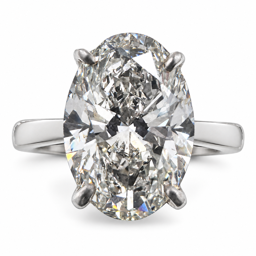 14k White Gold Solitaire Ring with 4.02Ct. Lab Grown Oval Diamond. (Size 5.75)