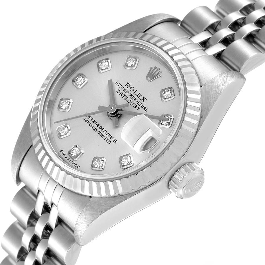 Ladies Rolex 26mm DateJust Stainless Steel Wristwatch w/ Silver Diamond Dial & Fluted Bezel. (Pre-Owned 79174)