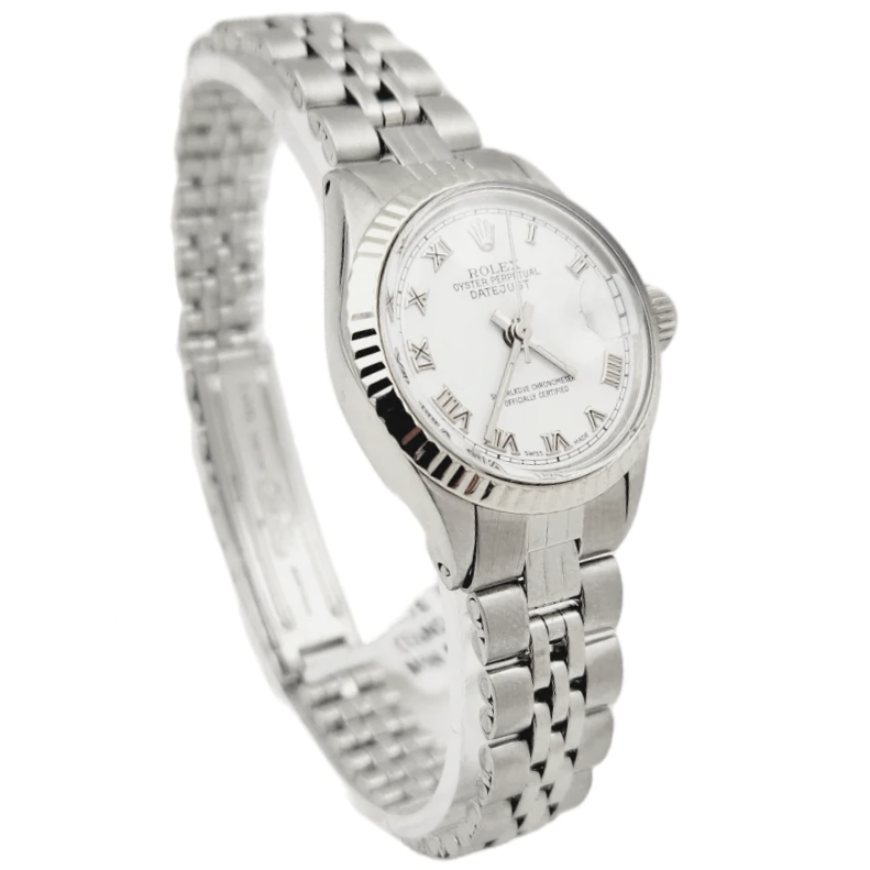 Ladies Rolex 26mm DateJust Stainless Steel Wristwatch w/ White Dial & Fluted Bezel. (Pre-Owned)