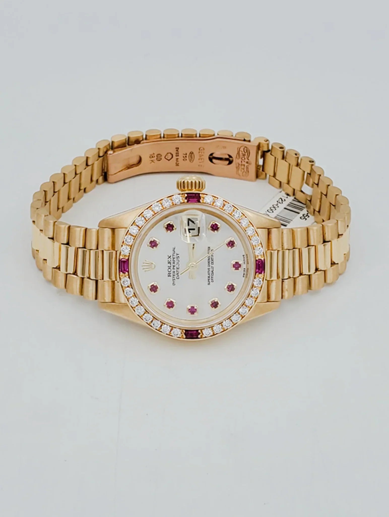Ladies Rolex 26mm Presidential 18K Solid Yellow Gold Wristwatch w/ Mother of Pearl Ruby Dial & Diamond Bezel. (UNWORN 69178)