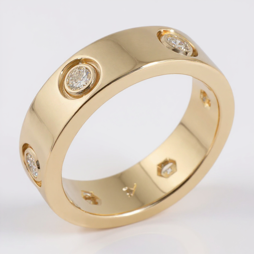 Cartier 6 Diamond Love Ring in 18K Yellow Gold - Includes Cartier Box and Cartier Certificate. (Pre-Owned)