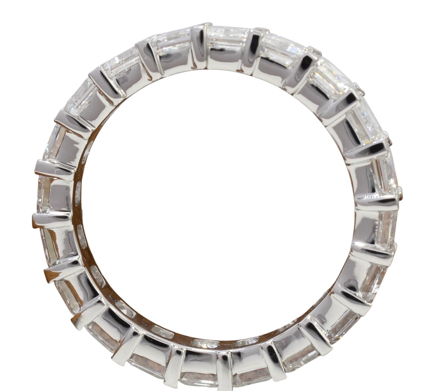 3.27ct-18k White Gold Asher Cut shared prong Wedding Band Eternity Ring Size 6