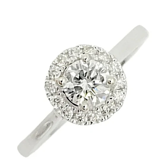 14K White Gold Diamond Halo Engagement Ring.