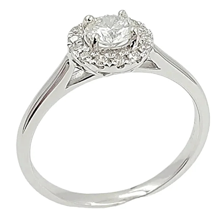 14K White Gold Diamond Halo Engagement Ring.