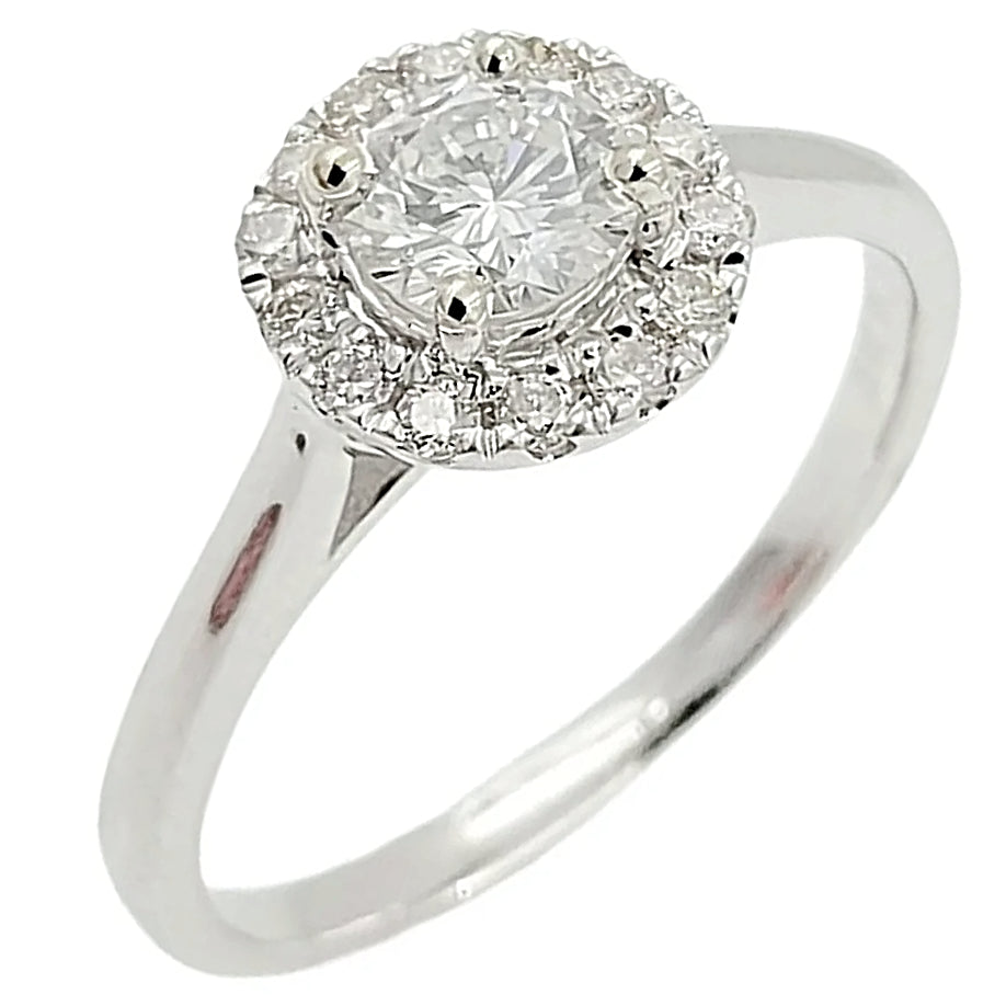 14K White Gold Diamond Halo Engagement Ring.