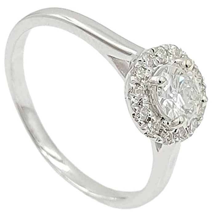 14K White Gold Diamond Halo Engagement Ring.