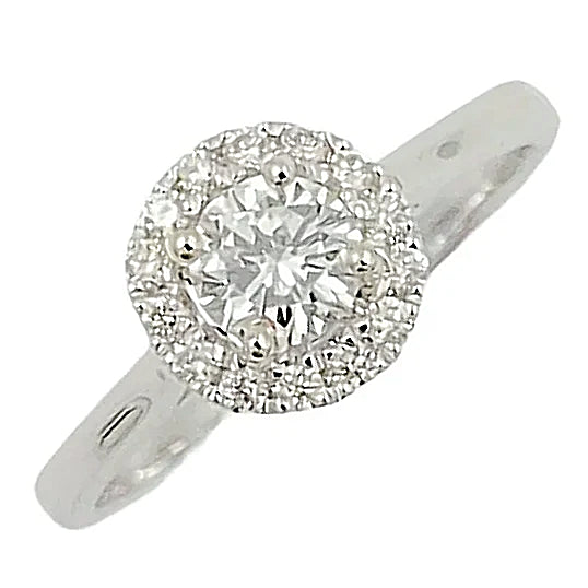 14K White Gold Diamond Halo Engagement Ring.