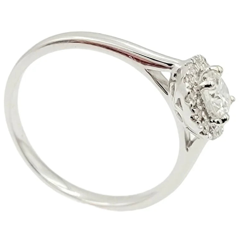 14K White Gold Diamond Halo Engagement Ring.