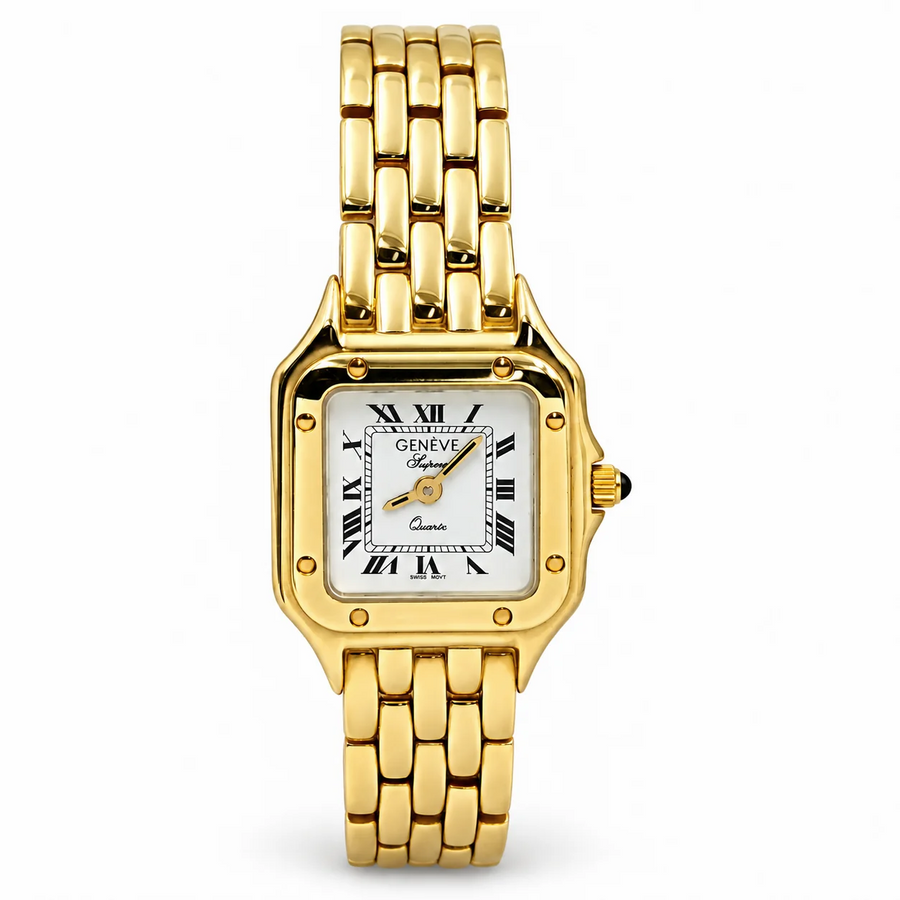 Ladies Geneve 23mm 14K Yellow Gold Watch with White Dial and Smooth Bezel. (Pre-Owned)