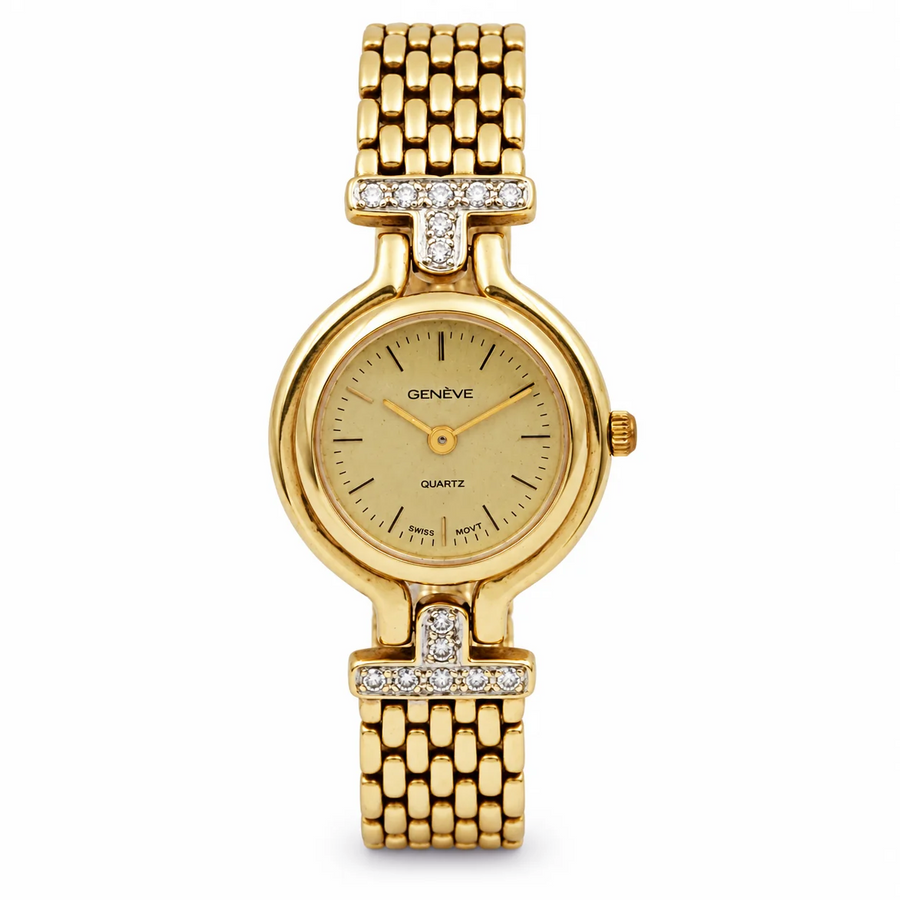 Ladies Geneve 25mm Vintage 14K Yellow Gold Watch with Gold Dial and Smooth Bezel. (Pre-Owned)