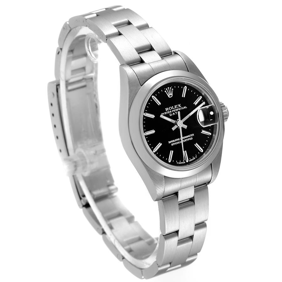 Ladies Rolex 26mm DateJust Stainless Steel Watch with Black Dial and Smooth Bezel. (Pre-Owned 69160)