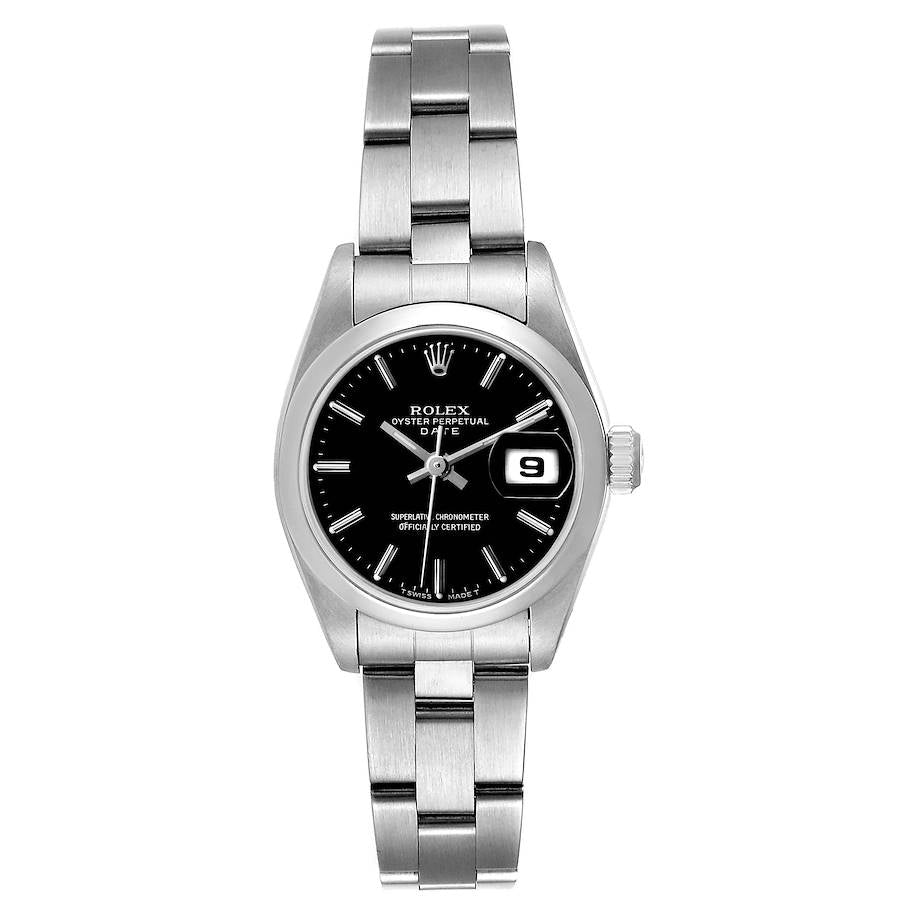 Ladies Rolex 26mm DateJust Stainless Steel Watch with Black Dial and Smooth Bezel. (Pre-Owned 69160)