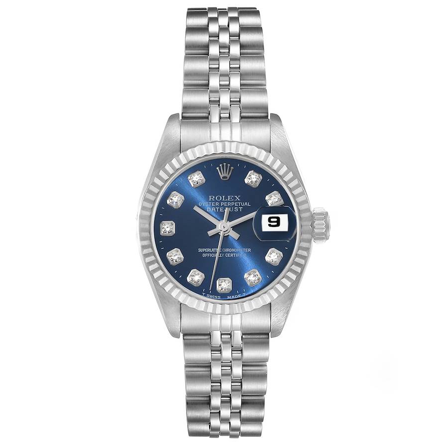 2000 Ladies Rolex 26mm DateJust Stainless Steel Watch with Blue Diamond Dial and Fluted Bezel. (Pre-Owned 69174)