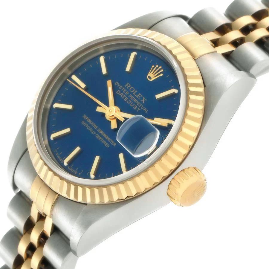 Ladies Rolex 26mm Datejust Two Tone 18K Yellow Gold / Stainless Steel Watch with Blue Dial and Fluted Bezel. (UNWORN 69173)