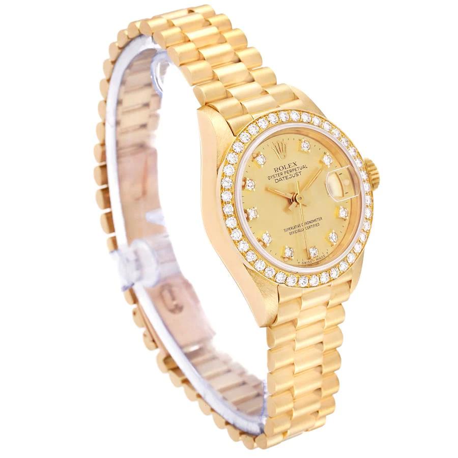 Ladies Rolex 26mm Presidential 18K Solid Yellow Gold Wristwatch w/ Gold Diamond Dial & Diamond Bezel. (Pre-Owned 69138)