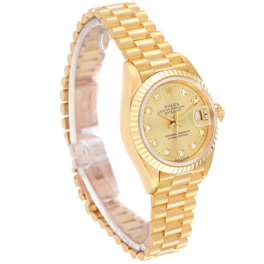 Ladies Rolex 26mm Presidential 18K Yellow Gold Watch with Gold Diamond Dial and Fluted Bezel. (Pre-Owned 69178)