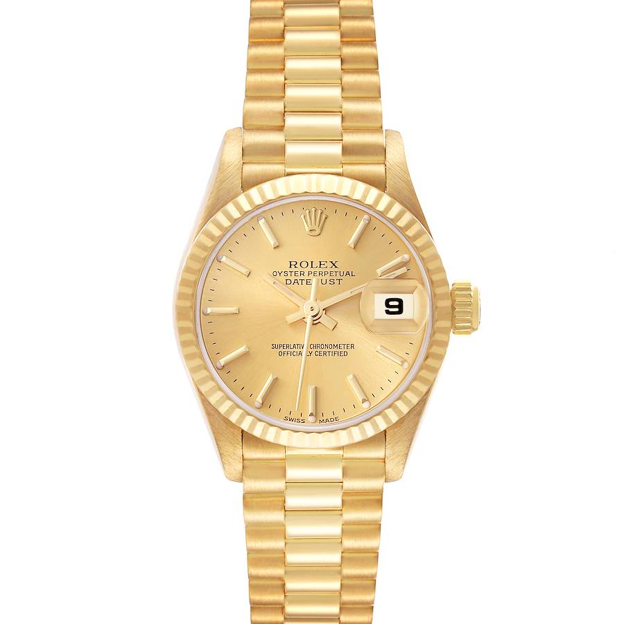 Ladies Rolex 26mm Presidential Solid 18K Yellow Gold Watch with Gold Dial and Fluted Bezel. (Pre-Owned)