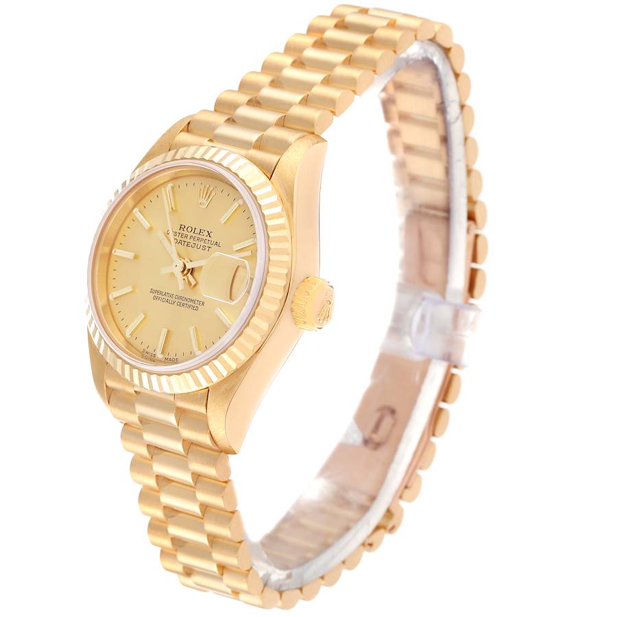Ladies Rolex 26mm Presidential Solid 18K Yellow Gold Wristwatch w/ Gold Dial & Fluted Bezel. (Pre-Owned)