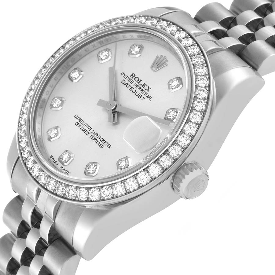 Ladies Rolex 31mm Midsize DateJust Stainless Steel Watch with Silver Diamond Dial and Diamond Bezel. (Pre-Owned 178384)