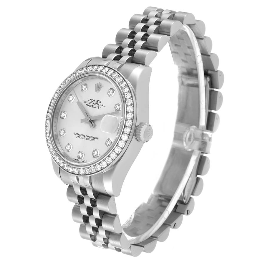 Ladies Rolex 31mm Midsize DateJust Stainless Steel Watch with Silver Diamond Dial and Diamond Bezel. (Pre-Owned 178384)