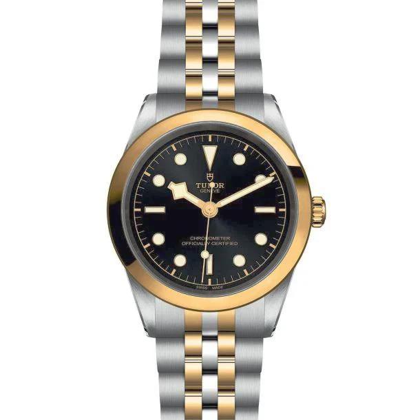 Ladies Tudor Black Bay 32mm Automatic 18K Yellow Gold / Stainless Steel Watch with Black Dial. (Pre-Owned M79583)