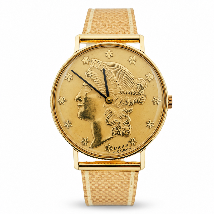 *Ladies Lucien Piccard Liberty 18K Yellow Gold Coin Watch with Solid Gold Band. (Pre-Owned)