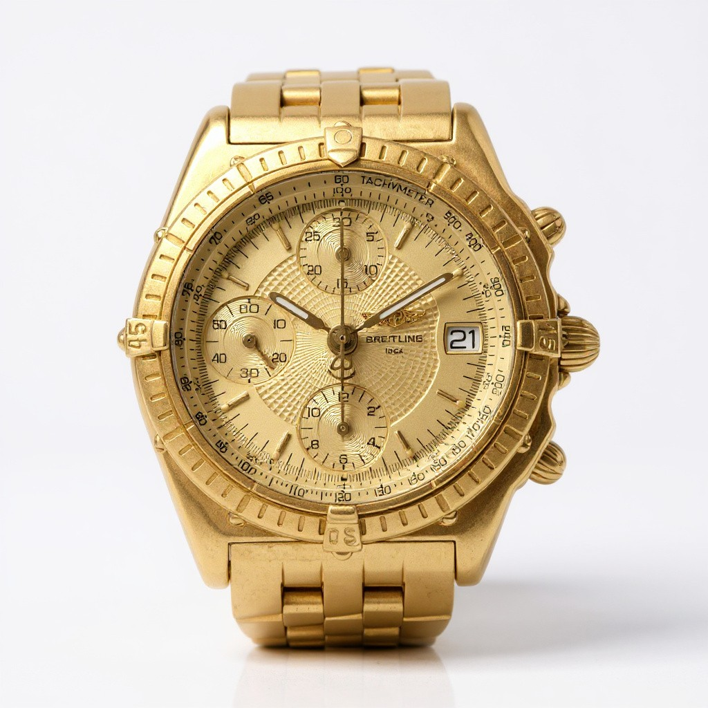 Men's Breitling 40mm Chronomat 18K Yellow Gold Watch with Gold Dial and Gold Bezel. (Pre-Owned)